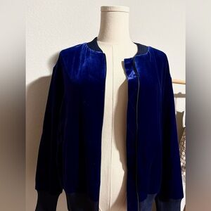 St. John Royal Blue Velvet Bomber Jacket Silk Blend